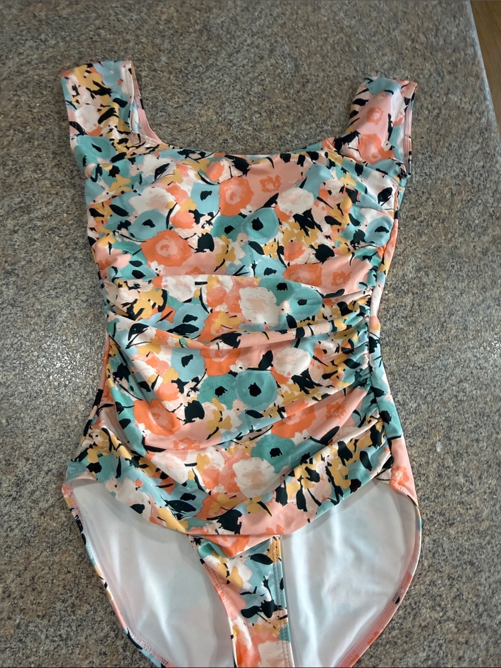 Floral Scoop Neck One-Piece Swimsuit in Coral, Teal & White size small